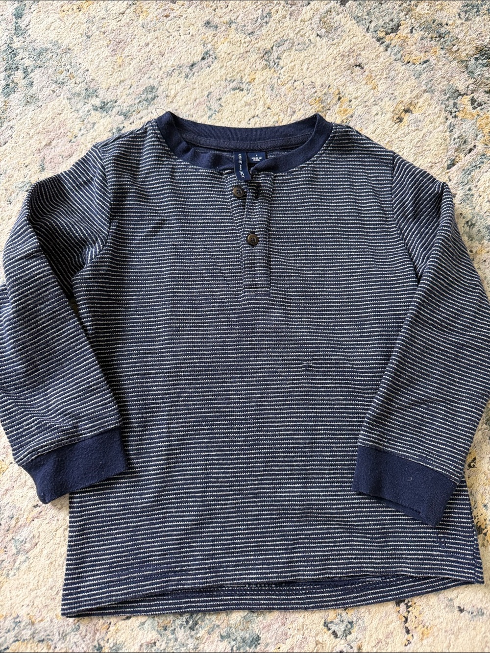 Janie and Jack Navy & White Striped Long-Sleeve Henley tee